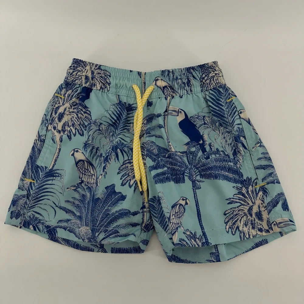 Palmacia Boys Light Blue Toucan Palm Tree Swim Trunks Size 4 Tropical Blue